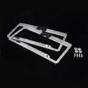 Clear Crystal Bling License Plate Frame - 7 Rows Of Diamonds With Bow Tie Corners