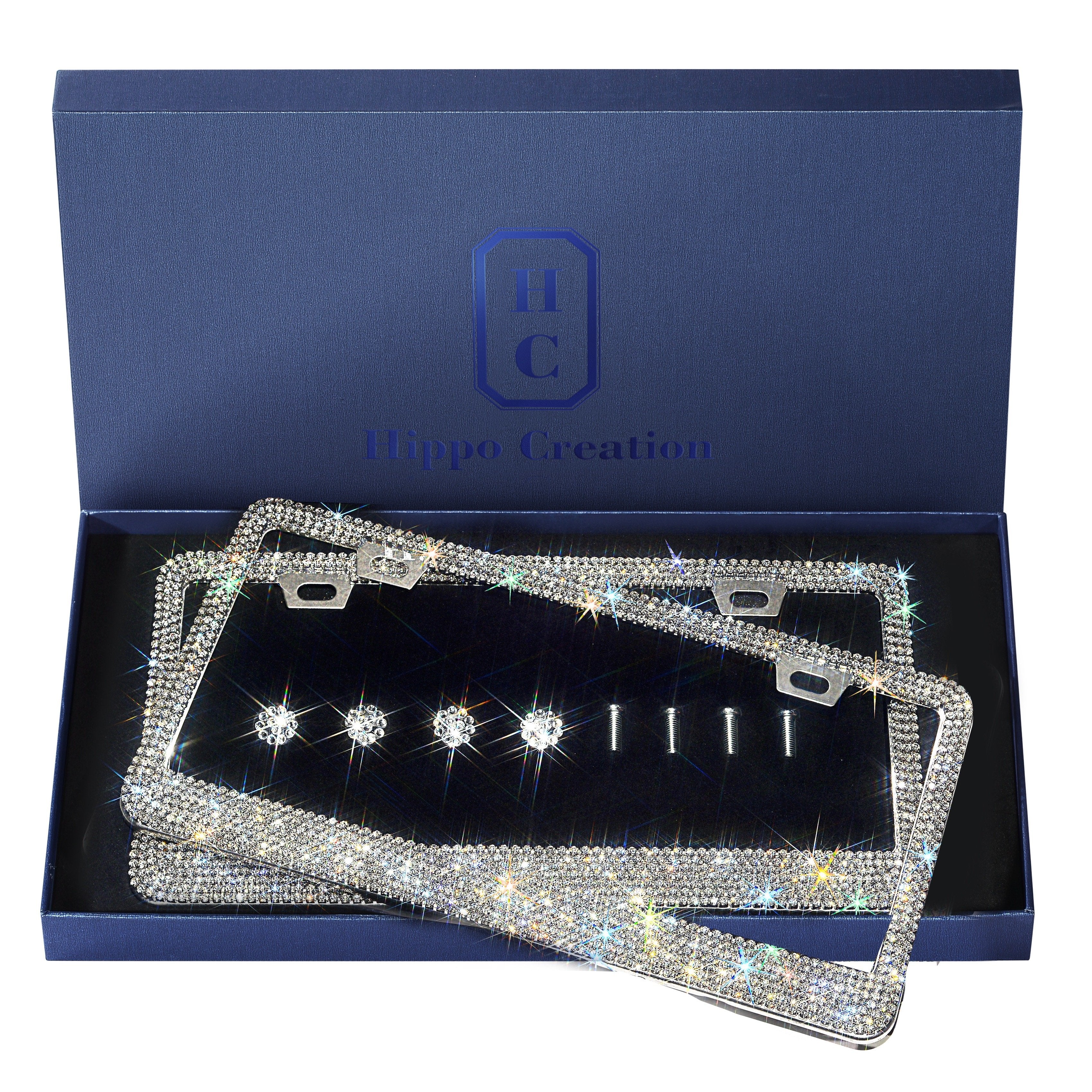 Motorfi 2-Pack Bling License Plate Frames – Black Stainless Steel With Rhinestones – Sparkly License Plate Holder For Women